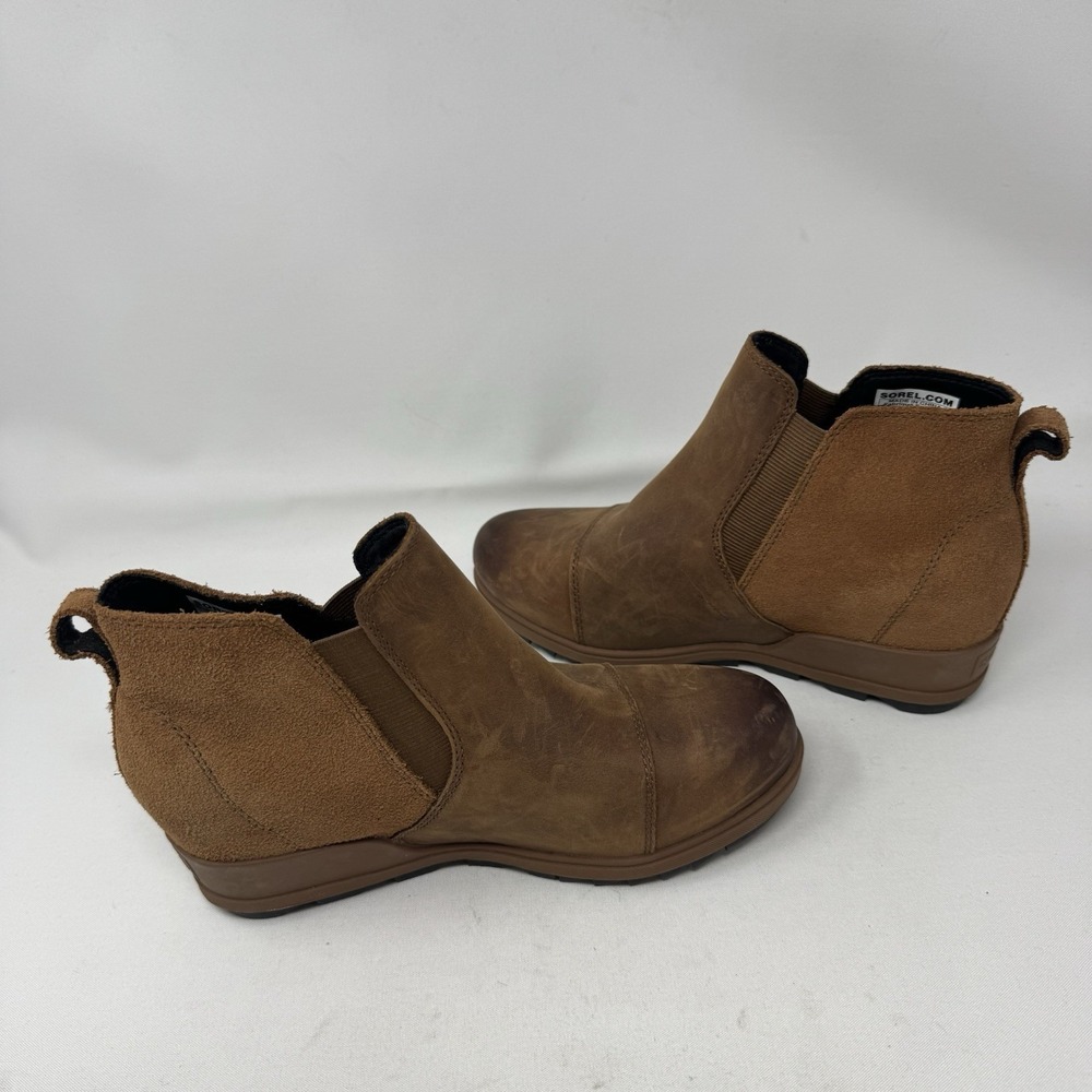 Sorel Evie Wedge Chelsea Boots Womens Size 7 Brown Leather Suede Pull On Shoes - Picture 7 of 9